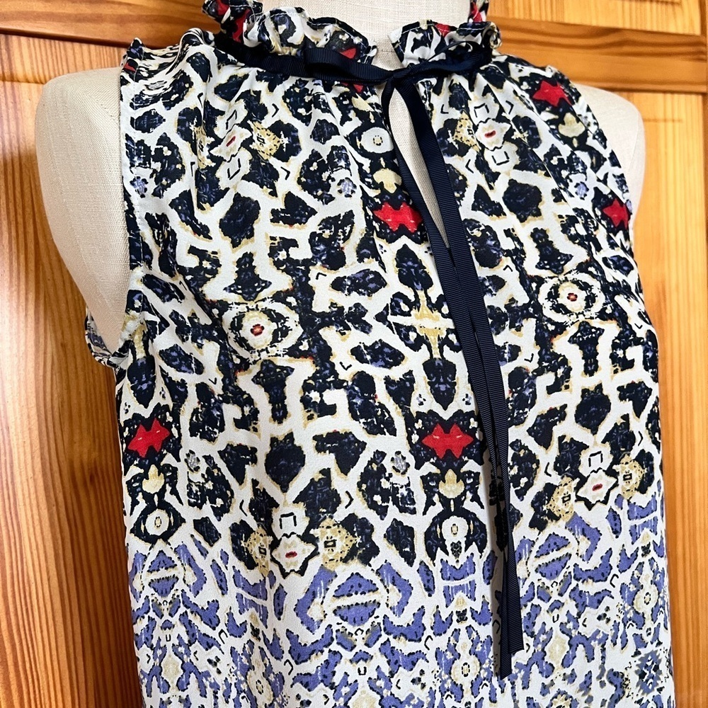 Violet + Claire Small Ikat Sleevless Blouse Ruffle Office Cadual Boho - Picture 4 of 8